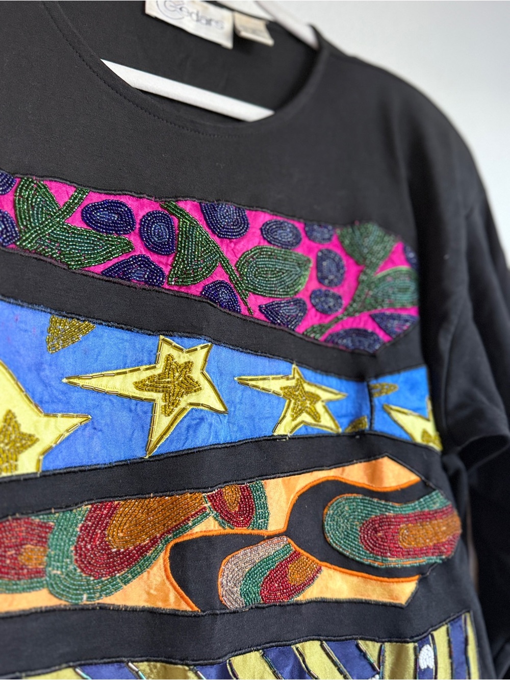 Vintage Cedars Hand Beaded Silk Necktie Applique Tee S Statement Art TK teacher